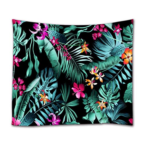 A.Monamour Wandteppiche Exotische Tropische Monstera Blätter Palmblätter Floral Botanisch Schwarzer Hintergrund Textil Stoff Wandbehang Tapisserie Vorhänge Tischdecke Bettdecke Strandtuch 180x230cm von A.Monamour