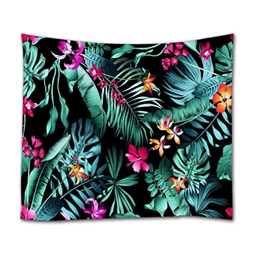 A.Monamour Wandteppiche Exotische Tropische Monstera Blätter Palmblätter Floral Botanisch Schwarzer Hintergrund Textil Stoff Wandbehang Tapisserie Vorhänge Tischdecke Bettdecke Strandtuch 102x153cm von A.Monamour