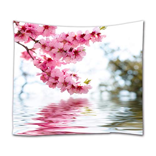 A.Monamour Wandteppiche Frühling Rosa Kirschblüte Kirschblüte Kirschblüte Reflexionen In Wasser Natur Landschaft Druck Stoff Wandteppich Wandbehänge Für Schlafzimmer Wohnzimmer Schlafsäle 102X153Cm von A.Monamour