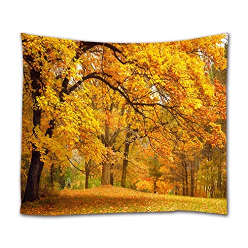 A.Monamour Wandteppiche Goldenes Herbstlaub Orange Gefallene Blätter Wald Bäume Im Park Natur Landschaft Landschaft Drucken Polyester Stoff Banner Wand Hängen Fenster Vorhang Dekore 153x130cm von A.Monamour