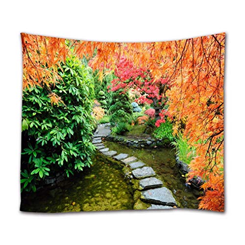 A.Monamour Wandteppiche Herbst Garten Blick Teich Stein Pfad Bäume Natur Landschaft Landschaft Bild Drucken Stoff Wandbehang Wandteppich Wand Kunst Dekore Für Zuhause College Schlafsäle von A.Monamour
