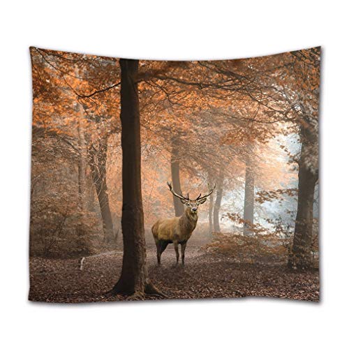 A.Monamour Wandteppiche Hirsch Im Roten Nebligen Herbst Wald Bunte Bäume Tier Themen Natur Landschaft Landschaft Kunstdruck Stoff Wandteppich Wandbehänge Wandbild Für Schlafzimmer Wohnzimmer 180x230cm von A.Monamour