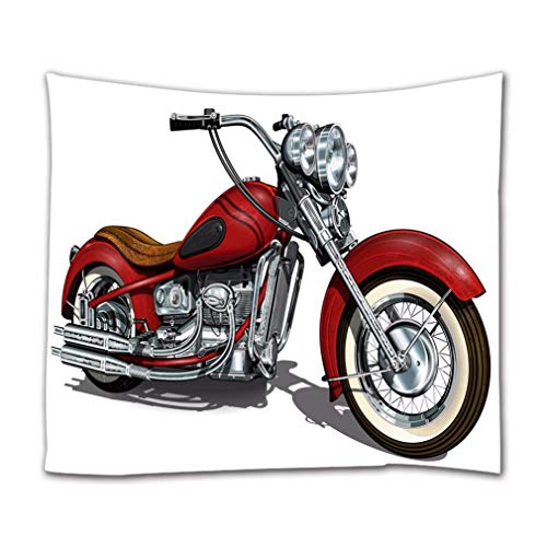 A.Monamour Wandteppiche Klassische Vintage Rot Motorrad 3D Print Weißer Hintergrund Textil Stoff Wandbehang Tapisserie Vorhänge Tischdecke Tagesdecke Strandtuch 153x203cm von A.Monamour