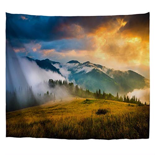 A.Monamour Wandteppiche Nebligen Wald Berg Bewölkten Himmel Natur Landschaft Fotografie Bild Gedruckt Stoff Wandbehang Tapisserie Wandbild Vorhang Wandkunst Wanddekor Für Schlafzimmer 203x153cm von A.Monamour