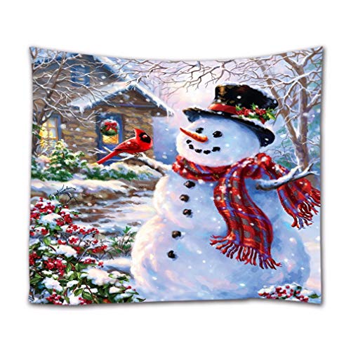 A.Monamour Wandteppiche Roter Vogel Schneemann Schneebedecktes Haus Weihnachtsferien Dekorationen Textil Stoff Wandbehang Tapisserie Vorhänge Tischdecke Tagesdecke Strandtuch Für Zuhause 180x230cm von A.Monamour
