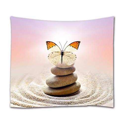 A.Monamour Wandteppiche Schmetterling Zen Stein Balance Kreis Muster Im Korn Sand Abstrakte Spa Dekore Stoff Wandteppich Wandbehänge Vorhang Für Schlafzimmer Wohnzimmer Schlafsaal 229x153cm von A.Monamour