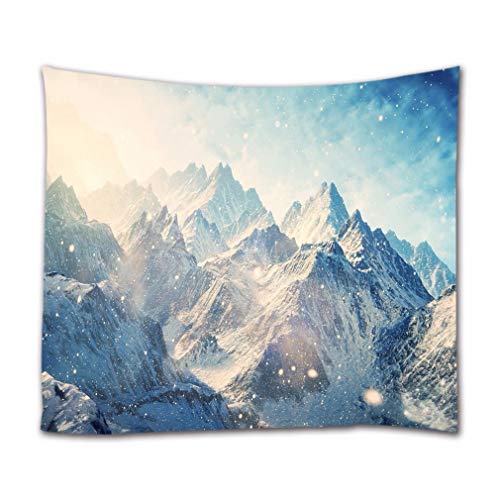 A.Monamour Wandteppiche Schöner Blick Auf Die Berge Mit Schnee Fallen Natur Landschaft Drucken Stoff Wandteppich Dekorative Wandbehänge Für Schlafzimmer Wohnzimmer Schlafsäle 153X229Cm von A.Monamour