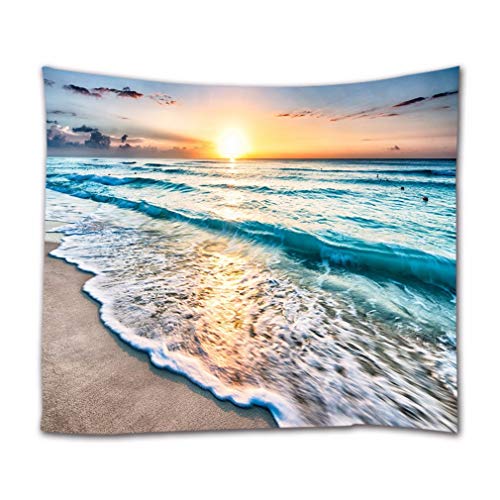 A.Monamour Wandteppiche Sonnenuntergang Ozeanblau Meer Ozean Wellen Sand Strand Natur Landschaft Druck Stoff Wandteppich Dekorative Wandbehänge Für Schlafzimmer Wohnzimmer Schlafsäle 180X230Cm von A.Monamour