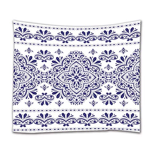 A.Monamour Wandteppiche Vintage Blaue Und Weiße Blumen Paisley Muster Traditionelle Stammes-Ethnische Geometrische Hintergrund Stoff Wandbehang Tapisserie Vorhänge Tischdecke Tagesdecke 180x200cm von A.Monamour