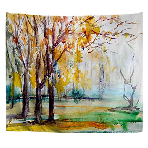 A.Monamour Wandteppiche Wanddekor Aquarellzeichnung Gelbe Bäume Herbstwald Im Park Bild Stoff Wandtuch Wandbehang Wandkunst Wandbilder für Schlafzimmer Schlafsaal Wohnzimmer 180x200cm von A.Monamour