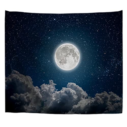 A.Monamour Wandteppiche Wanddekor Nacht Himmel Hintergrund Mit Vollmondwolken Und Sternen Bild Stoff Wandtuch Wandbehang Wandkunst Wandbilder für Schlafzimmer Schlafsaal Wohnzimmer 130x153cm von A.Monamour