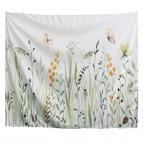 A.Monamour Wandteppiche Wanddekor Tuch Aquarell Grüne Pflanzen Blätter Und Blumen Fliegende Schmetterlinge Botanisch Wandtuch Wandbehang Wandkunst Wandbilder für Schlafzimmer Schlafsaal 102x153cm von A.Monamour
