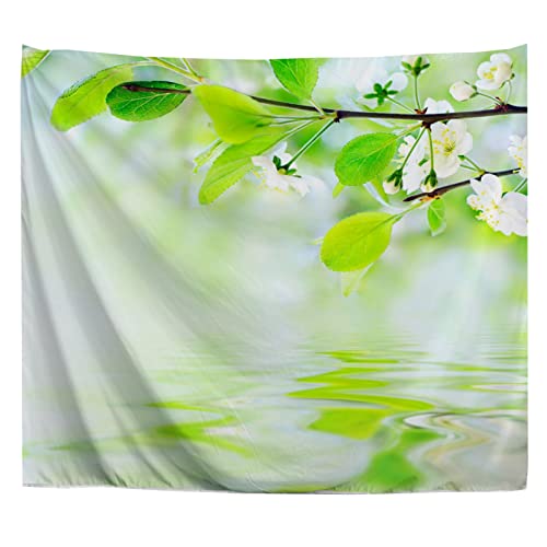 A.Monamour Wandteppiche Wanddekor Tuch Grüne Blätter Weiße Blumen Und Reflexion Über Die Wassernatur Stoff Wandtuch Wandbehang Wandkunst Wandbilder für Schlafzimmer Schlafsaal Wohnzimmer 180x200cm von A.Monamour