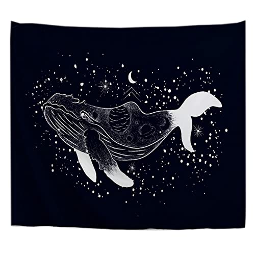 A.Monamour Wandteppiche Wanddekor Wal Mond Sterne Planet Galaxie Universum Astrologie Schwarzer Hintergrund Stoff Wandtuch Wandbehang Wandkunst Wandbilder für Schlafzimmer Schlafsaal 180x230cm von A.Monamour