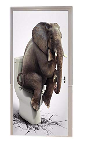 A.Monamour Weißer Hintergrund Elefant Sitzt Auf Toilette Geknackt Boden Lustige Drucken Vinyl Zimmertür Aufkleber Tapete Wandbilder Tür Aufkleber Poster von A.Monamour