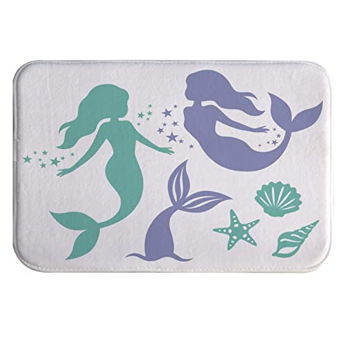 A.Monamour rutschfest Saugfähig Badematte Lila Grüne Silhouette Von Schwimmenden Meerjungfrauen Schält Seesterne Weich Flanell Badezimmerteppich Badteppich Badvorleger Badewanne Dusche 40x60cm von A.Monamour