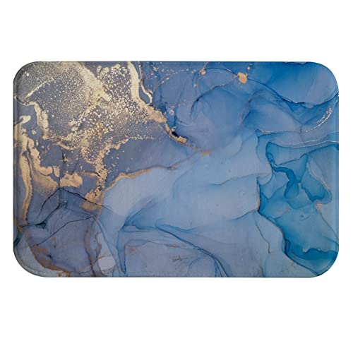 A.Monamour rutschfest Saugfähig Badematte Luxuriöse Blaue Gemischte Acrylfarben Mit Goldpulver Marmor Struktur Flanell Badezimmerteppich Badteppich Badvorleger Badewanne Dusche Duschvorleger 40x120cm von A.Monamour