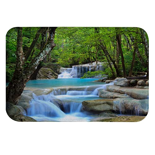 A.Monamour rutschfest Saugfähig Badematte Thailand Erawan Nationalpark Blauer Kaskaden Wasserfall Wald Weich Flanell Badezimmerteppich Badteppich Badvorleger Badewanne Dusche Duschvorleger 40x120cm von A.Monamour