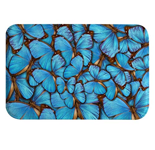 A.Monamour rutschfest Saugfähig Waschbar Badematte Hintergrund Mit Vielen Tropischen Blauen Schmetterlingen 3D Weich Flanell Badezimmerteppich Badteppich Badvorleger Badewanne Dusche Duschvorleger von A.Monamour