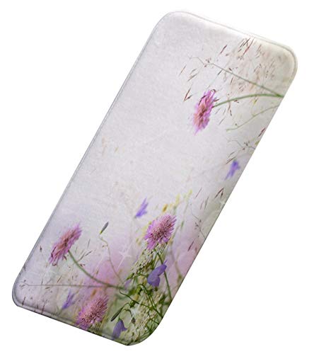 A.Monamour rutschfest Saugfähig Waschbar Badematte Romantische Lila Blumen Naturlandschaft Blumenhintergrund Weich Flanell Badezimmerteppich Badteppich Badvorleger Badewanne Dusche Duschvorleger von A.Monamour