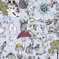 Kinderzimmer Tapete gezeichnet Märchen Tapete mit Waldtieren und Einhorn ideal für Mädchenzimmer Bunte Wald Kindertapete aus Vlies - Grey, Black, von BRICOFLOR