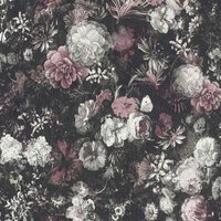 Vintage Tapete floral Englische Vlies Blumentapete mit Pfingstrosen im Shabby Chic Romantische Vliestapete mit Blumen und Schmetterling - Red, Black, von BRICOFLOR