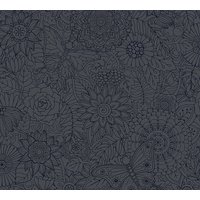 Tapete schwarz mit Blumen | Moderne Vlies Blumentapete für Schlafzimmer und Jugendzimmer | Mandala Vliestapete mit Schmetterling und Blumenmuster von A.S. CREATIONS