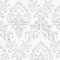 Ornament Tapete weiß silber Barock Textiltapete mit Metallic Glitzer Effekt elegant Edle Textil Vliestapete für Schlafzimmer und Esszimmer - Silver, von BRICOFLOR