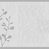 Hellgraue Tapeten Bordüre mit Baum Muster Moderne Tapetenborte für Schlafzimmer und Flur Graue Tapetenbordüre aus Papier und Vinyl - Grey, Silver, von BRICOFLOR
