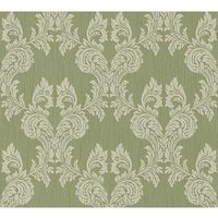 Textil Vliestapete in Grün Grau Gründerzeit Tapete englisch ideal für Wohnzimmer und Esszimmer Edle Vlies Textiltapete mit Barock Muster - Green, von BRICOFLOR