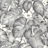 Dschungel Tapete weiß grau | Tropical Vliestapete Monstera Blätter und Affe | Vlies Palmenblätter Wandtapete mit Tier für Wohnzimmer und Schlafzimmer von A.S. CREATIONS