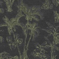 Palmen Tapete in Schwarz Gold Tropische Vliestapete für Wohnzimmer und Schlafzimmer Tropical Vlies Palmentapete mit Monstera und Leopard - Black, von BRICOFLOR