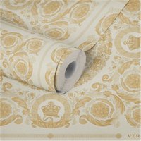 A.s.creations - Schlafzimmer Tapete in Weiß und Gold | Edle Barock Tapete mit Rosen Ornament | Elegante Vliestapete mit Vinyl im royalen Look - Beige von A.S. CREATIONS