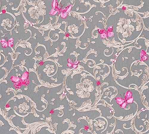 VERSACE WALLPAPER Vliestapete Butterfly Barocco Luxustapete mit Ornamenten barock 10,05 m x 0,70 m grau metallic lila Made in Germany 343255 34325-5 von A.S. Création