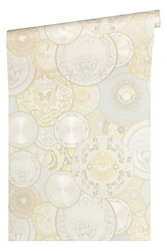 Versace wallpaper Vliestapete Les Etoiles de la Mer 2 Luxustapete 10,05 m x 0,70 m creme metallic weiß Made in Germany 349012 34901-2 von A.S. Création