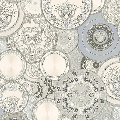 Versace wallpaper Vliestapete Les Etoiles de la Mer 2 Luxustapete 10,05 m x 0,70 m grau metallic weiß Made in Germany 349013 34901-3 von Versace wallpaper