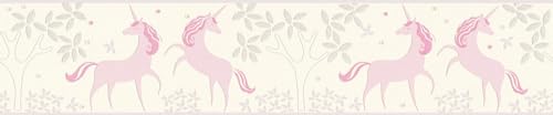 A.S. Création Bordüre Boys & Girls 6 Borte mit Einhörnern Unicorn 5,00 m x 0,13 m grau rosa weiß Made in Germany 369901 36990-1 von A.S. Création
