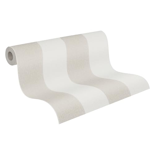 A.S. Création Styleguide Natürlich Vliestapete mit Blockstreifen 0,53 x 10,05 m – Beige, Creme, Braun – dezente Streifentapete Made in Germany – 948342 von A.S. Création