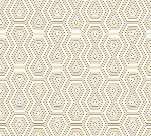A.S. Création Architects Paper Retrotapete Jungle Chic Tapete geometrisch grafisch PVC-freie Vliestapete gold weiß grau matt glatt 377071 37707-1, 10.05 m x 0.53 m von A.S. Création