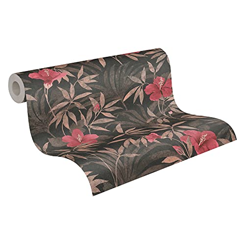 A.S. Création Blumentapete Cuba Tapete floral natürlich Vliestapete braun rot schwarz leicht glänzend matt fein strukturiert 380283 38028-3, 10.05 m x 0.53 m von A.S. Création