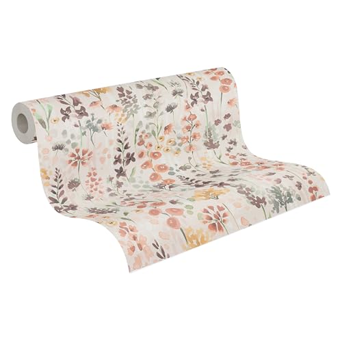 A.S. Création Blumentapete in Beige, Orange, Braun, Grün, Gelb - hochwertige Vliestapete floral 396062 - Designtapete gemalt auf 10,05m x 0,53m - Made in Germany von A.S. Création