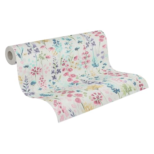 A.S. Création Blumentapete in Bunt, Weiß, Pink, Violett, Grün - hochwertige Vliestapete floral 396061 - Designtapete gemalt auf 10,05m x 0,53m - Made in Germany von A.S. Création