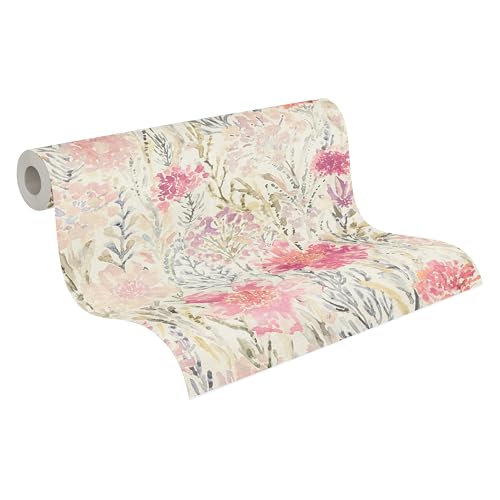 A.S. Création Blumentapete in Weiß, Bunt, Rosa, Grün, Grau - hochwertige Vliestapete floral 396952 - Designtapete gemalt auf 10,05m x 0,53m - Made in Germany von A.S. Création