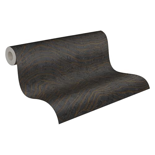 A.S. Création Jade 2 Vliestapete mit abstraktem Wellenmuster 10,05 m x 0,53 m - Schwarz, Silber - Grafiktapete im Metallic-Look Made in Germany - 395073 von A.S. Création