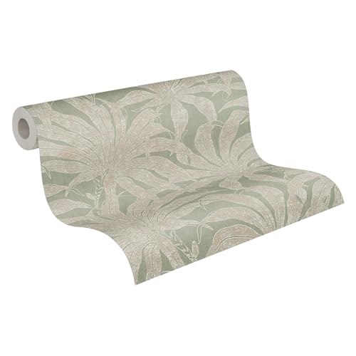 A.S. Création Jade 2 Vliestapete mit Blättermotiv 10,05 m x 0,53 m - Grün, Gold, Silber - florale Motivtapete Made in Germany - 395012 von A.S. Création