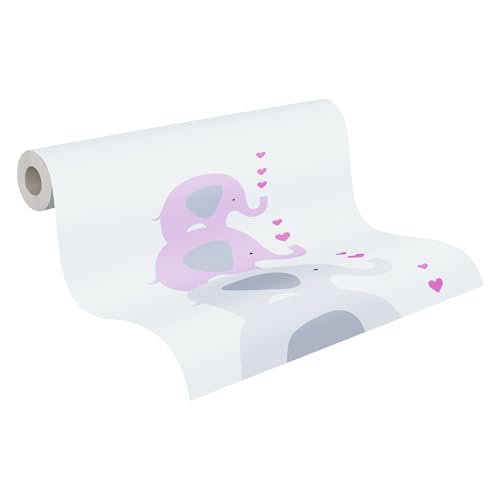 A.S. Création Kinderzimmertapete Little Love Tapete mit niedlichen Elefanten PVC-freie Vliestapete rosa grau weiß seidenmatt glatt 381352 von A.S. Création