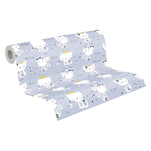 A.S. Création Kinderzimmertapete Little Love Tapete mit niedlichen Katzen PVC-freie Vliestapete grau weiß schwarz gelb seidenmatt glatt 381311 von A.S. Création