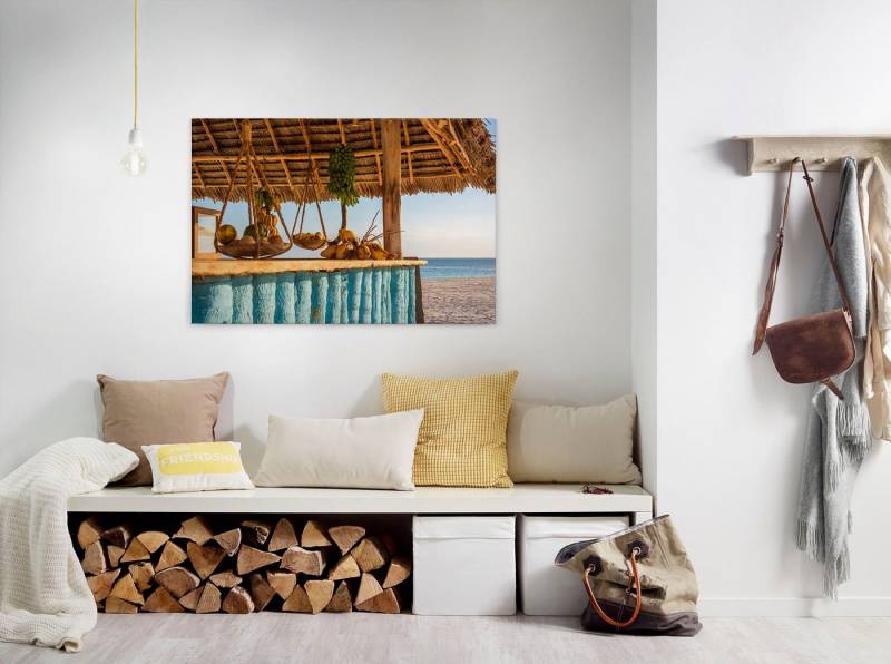 A.S. Création Leinwandbild Beach Bar, Gemälde, Kinder, Kunst (1 St), Strandbar Meer Keilrahmen Sommer Leinwand-Bild Wohnzimmer modern Wand von A.S. Création