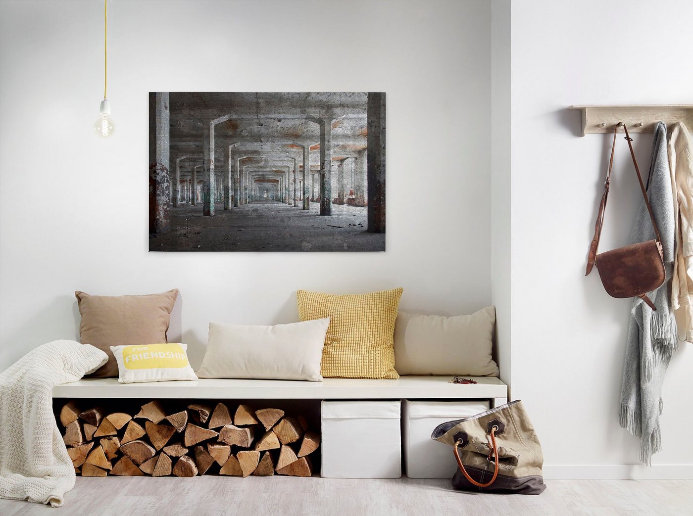 A.S. Création Leinwandbild Concrete Posts, Gemälde, Kinder, Kunst (1 St), Gebäude Industrial Used Look Keilrahmen Leinwand-Bild Wohnzimmer Wand von A.S. Création