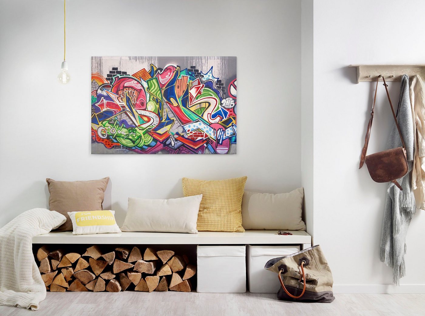 A.S. Création Leinwandbild Graffiti, Gemälde, Kinder, Kunst (1 St), Graffiti Keilrahmen Jugendzimmer Bunt Leinwand-Bild Wohnzimmer modern von A.S. Création
